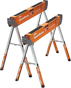 BORA Portamate Speedhorse XT PM-4550T Lot de 2 chevalet de sciage à hauteur réglable de 76,2 à 91,4 cm, dessus en métal pour 5,1 x 10,2 cm, pour entrepreneurs et charpentiers, orange